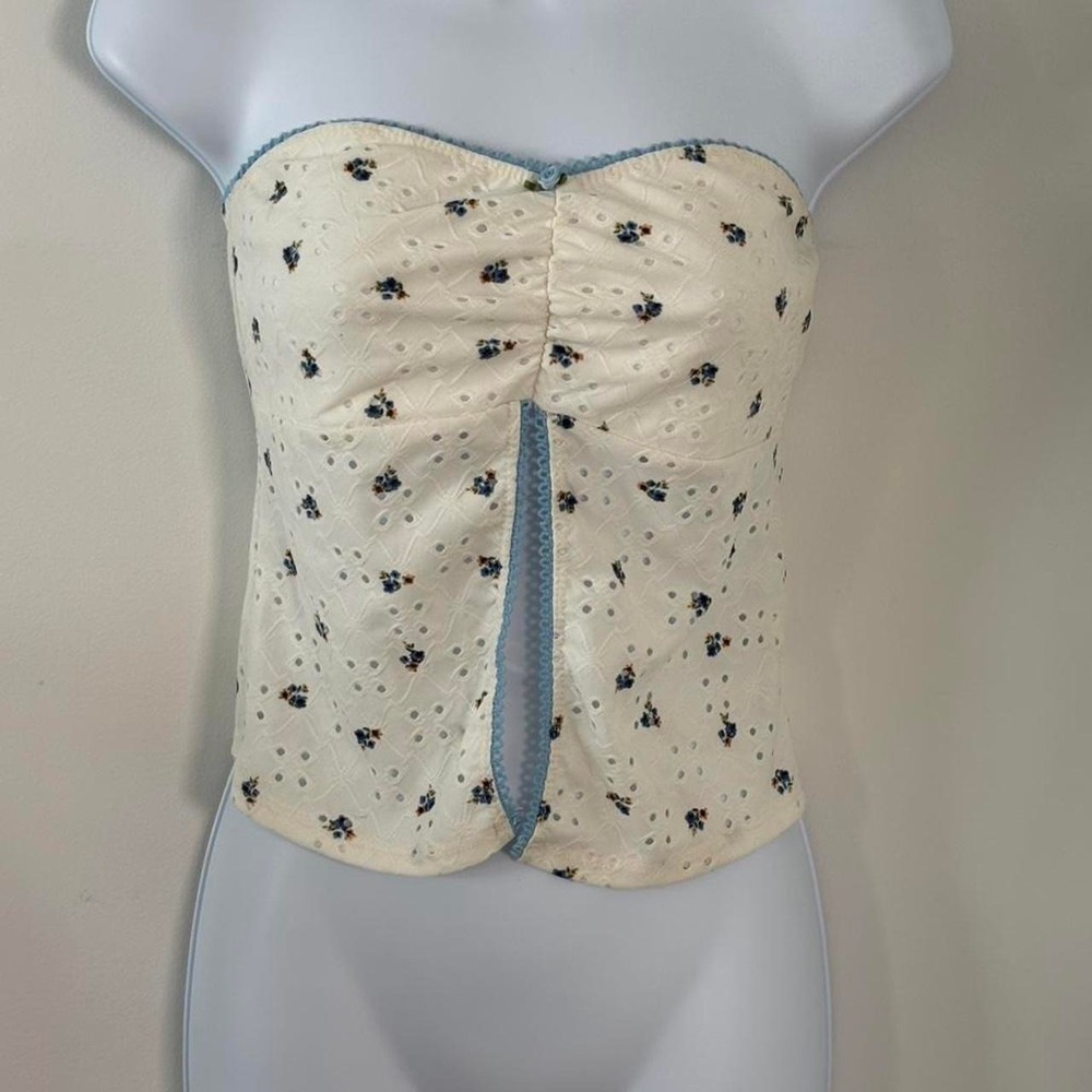 Blue Blush white & blue floral strapless corset top